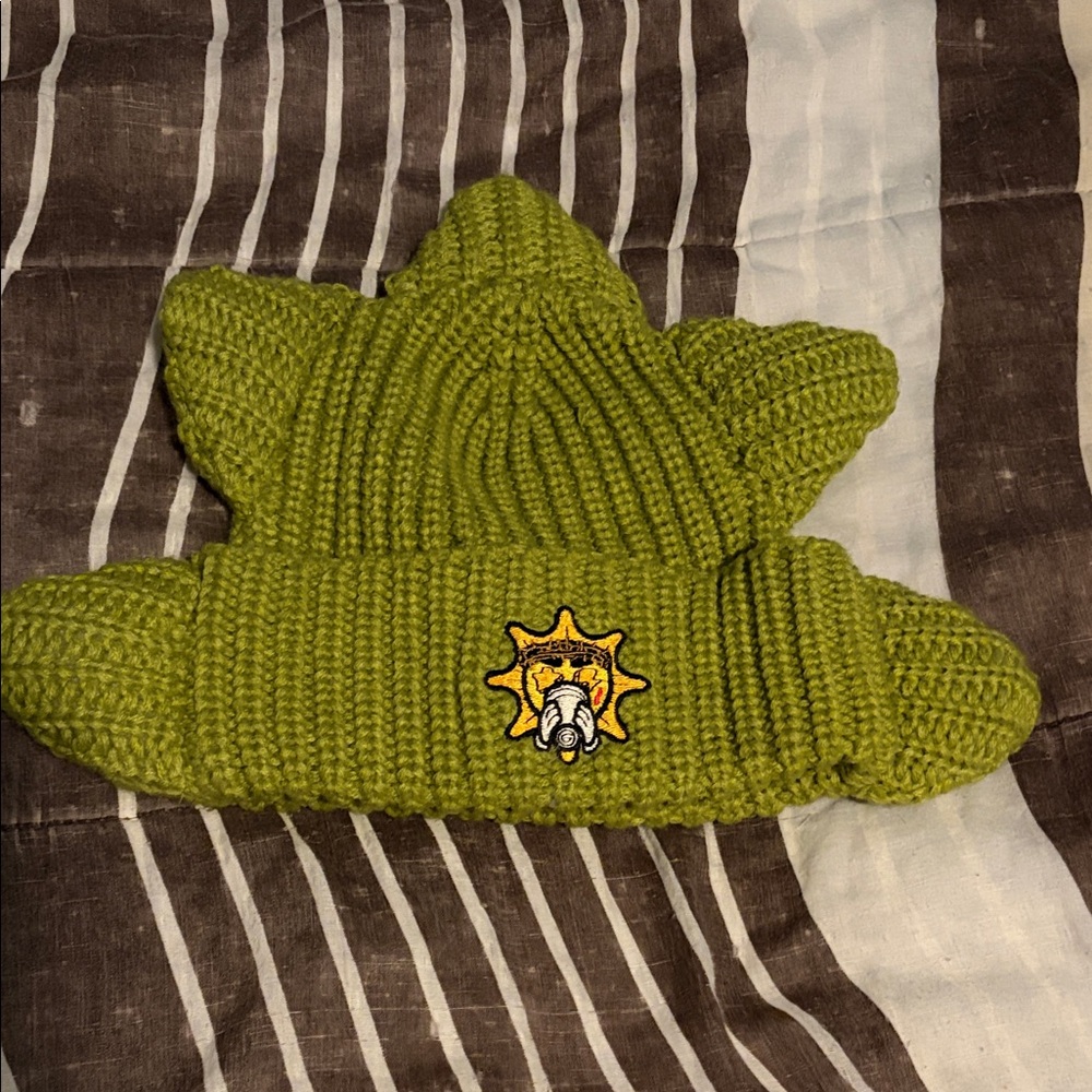 Green Knit Dinosaur Hat with Patch